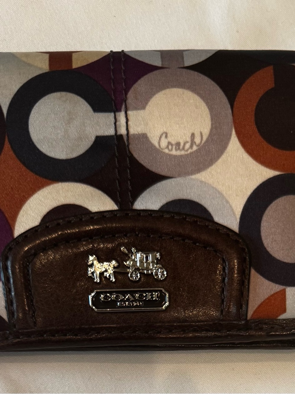 Vintage Coach Op Art Multicolor Mini Wallet Card Case Y2K Brown Purple - Picture 8 of 8